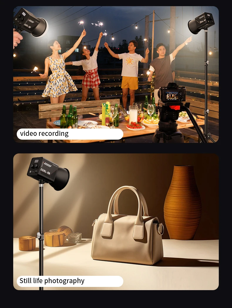 Jingying 80W COB Photography Studio 2500-6500K Battery Powered Handheld Portable LED Video Light for Video Live Streaming
