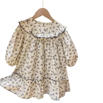 2025 Girls Korean Style Floral Print Long-Sleeved Baby Dress New Fashion Summer Sweet Loose Gentle Princess Dress