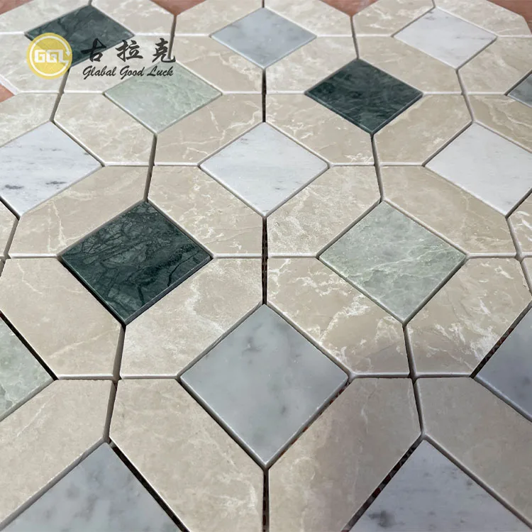 New Beige Marble Nature Stone with Green Marble Octagon Mosaic Tile for Decor manufacture