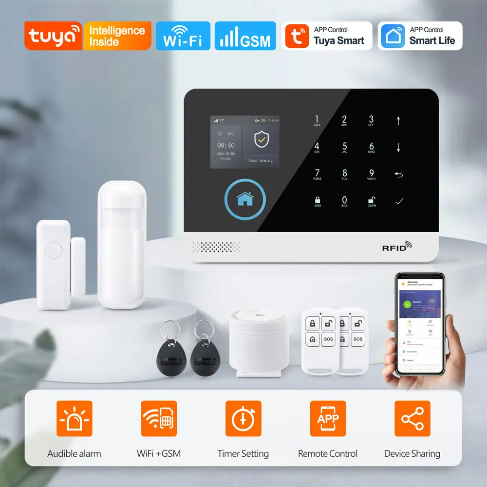 Système d'alarme de sécurité domestique Tuya Smart Live 4G avec capteur de mouvement