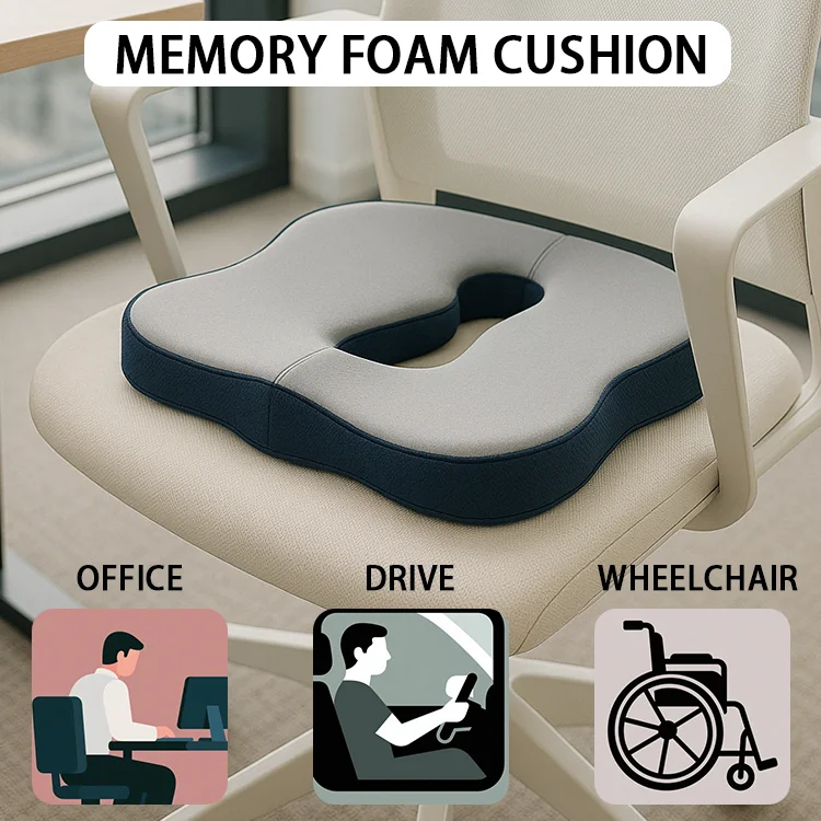 OEM ODM Orthopedic Memory Foam Seat Cushion for Long Sitting Hours Pressure Relief Office Home Chair Car Lumbar Pillows Cushions