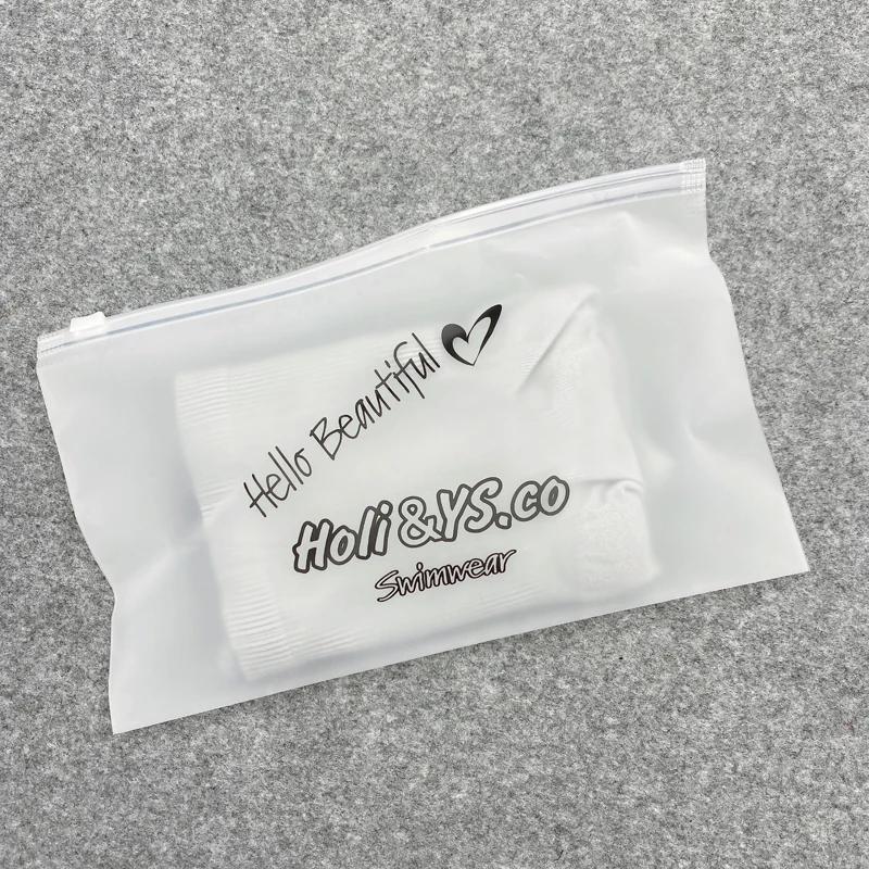 Custom Small Printed LOGO Plastic PVC Frosted Zip Lock Bikini Swimwear Beachwear Panties Packaging Zipper Bag