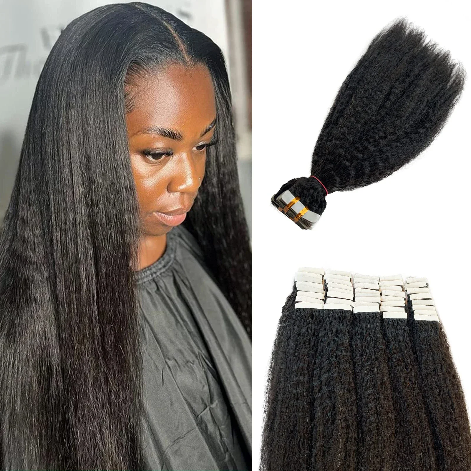 Body Wave Tape In Haarverlängerungen Echthaar – Unsichtbare nahtlose Skin Weft für Frauen_voghion.com