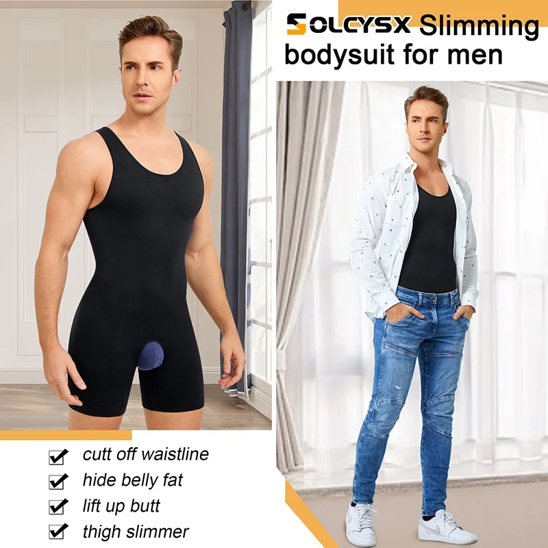 Men Shaper Bodysuits Tummy Control Full Body Shapers Compression Slimming Open Crotch Shapewear Undershirt Male Corset Tank Tops
