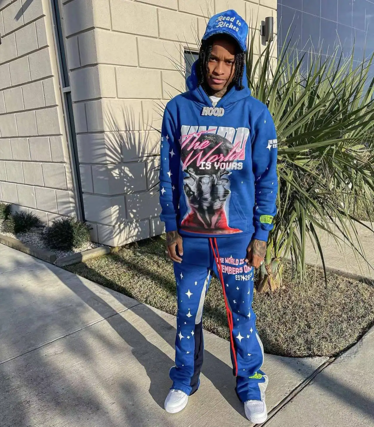 Custom Sweatsuits Tracksuit Thick Fleece 100% Cotton Two Piece Hoodies and Flare Sweat Pants Suit Stacked Joggers Set Men gallery 2
