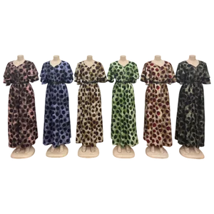 Wholesale New Ladies Muslim Robe Casual Large Size Short Sleeve V-neck Dress