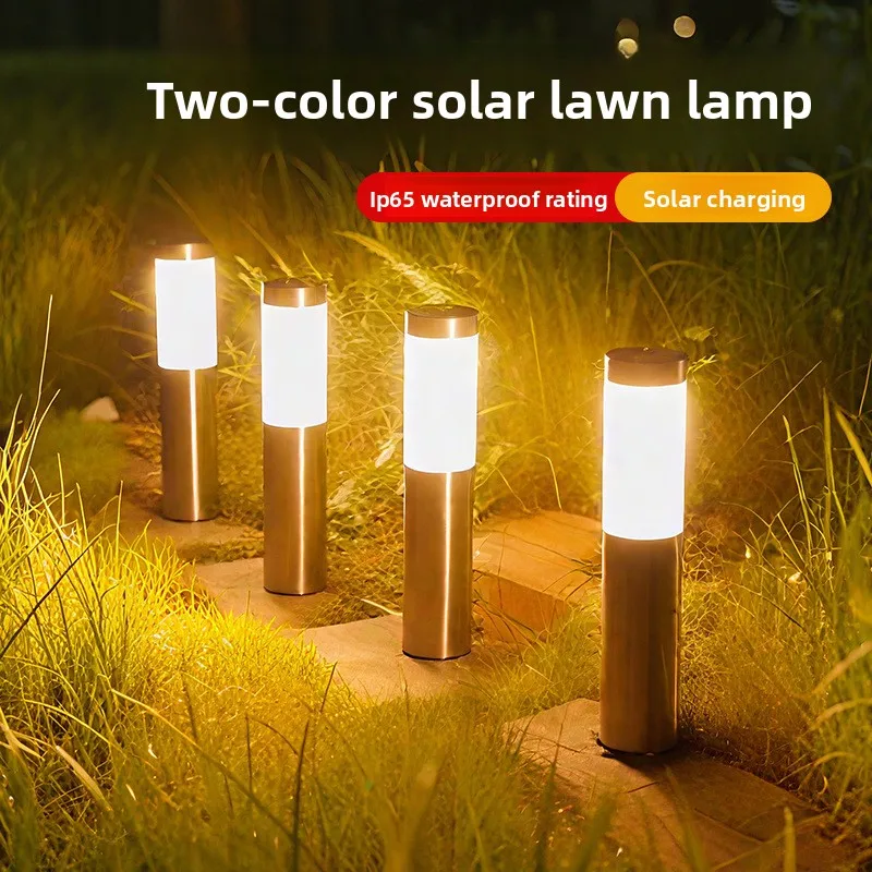 Moderne klassische Zweifarb-Solar-Straßenlaterne, IP65 wasserdicht, LED-Rasen- und Hoflampe für Garten, grenzübergreifend