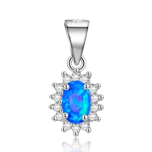 925 Sterling Silver Pendants for Women 3A Cubic Zirconia Blue Gemstone Opal Gold Rhodium for Wedding Fancy Opal Pendant for
