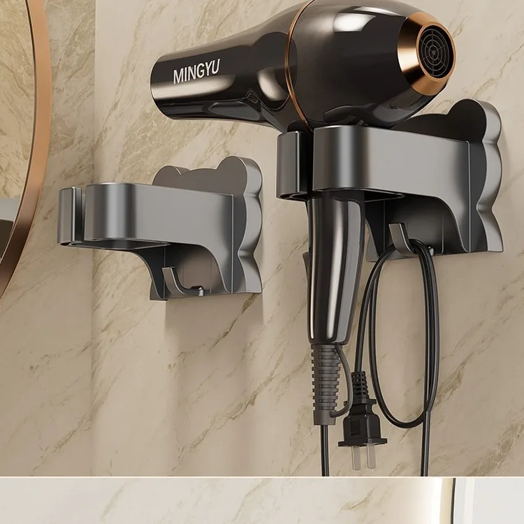 Plastic Punch-free Wall-mounted Nordic Wind Style Large Capacity Bathroom Storage Rack for Hair Dryer Hanger