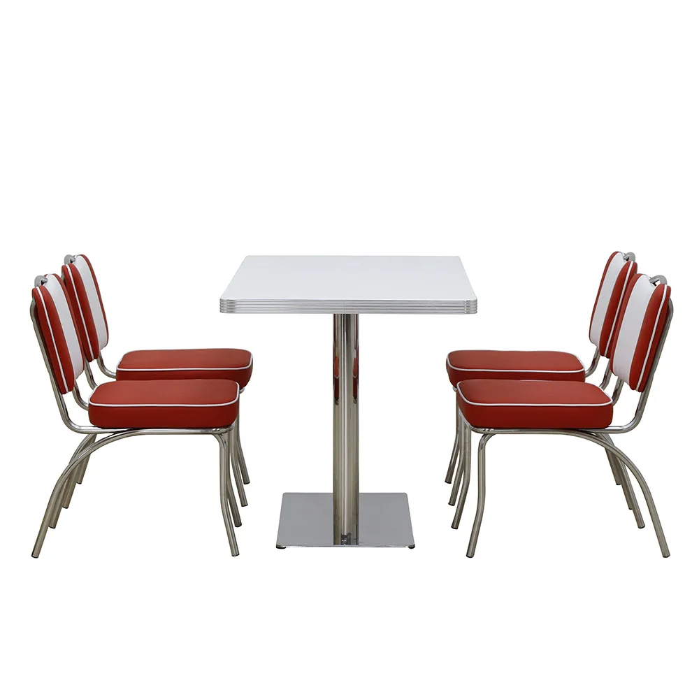 50's American Classical Style Burger Restaurant Diner Dining Furniture Metal Frame Red Leather