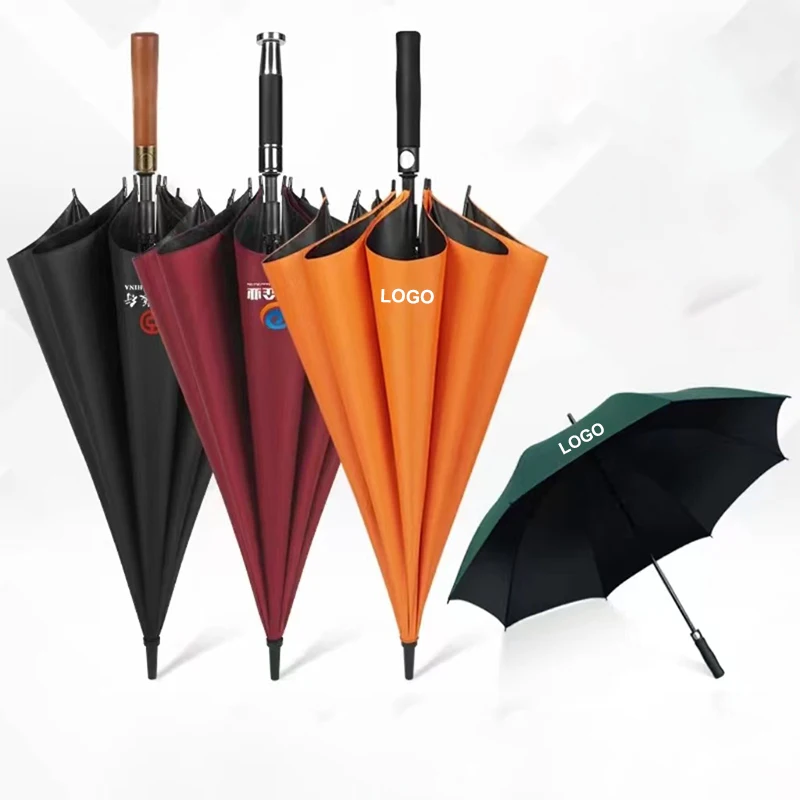 Promotional Branded Wind Proof Custom  Logo Coloured Cheap Pongee Automatic Straight Large Golf Umbrellas Parapluie for Outdoor