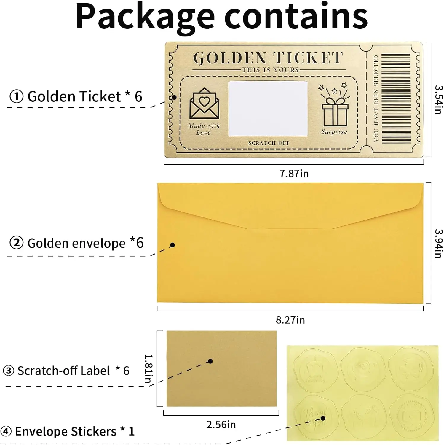 Golden Ticket Scratch-off Cards with Envelopes for Writing Your Own Special for Birthday Valentine's Day Christmas Gift Card