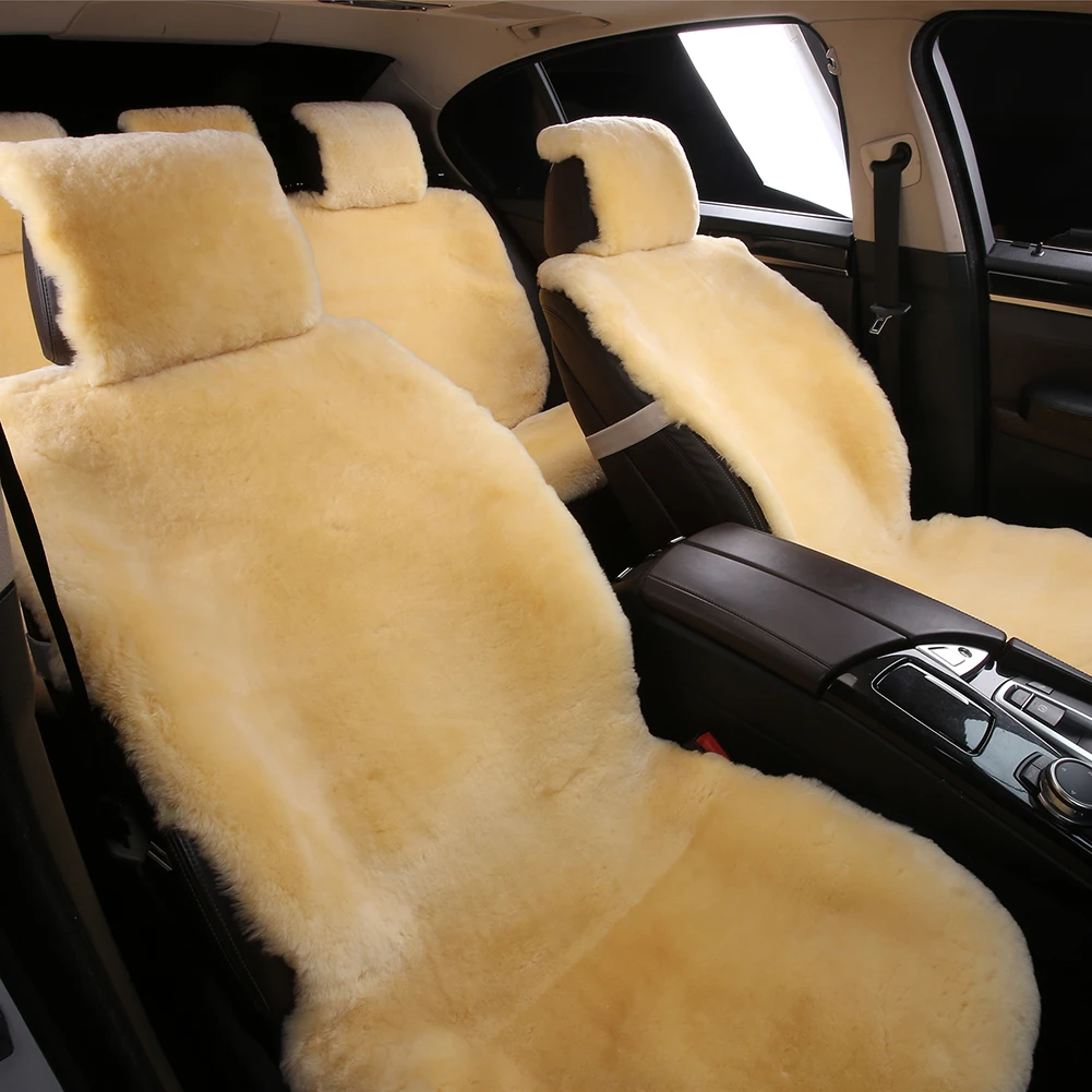 Genuine Australian Sheepskin Fur Car Seat Covers Steering Wheel Cover 1Pcs