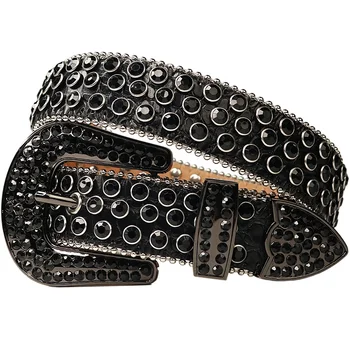Customized Black Rhinestone Belt For Men Bling Bling Full Diamond Studded Crocodile Leather Waist Belt Strap Crystal For Jean