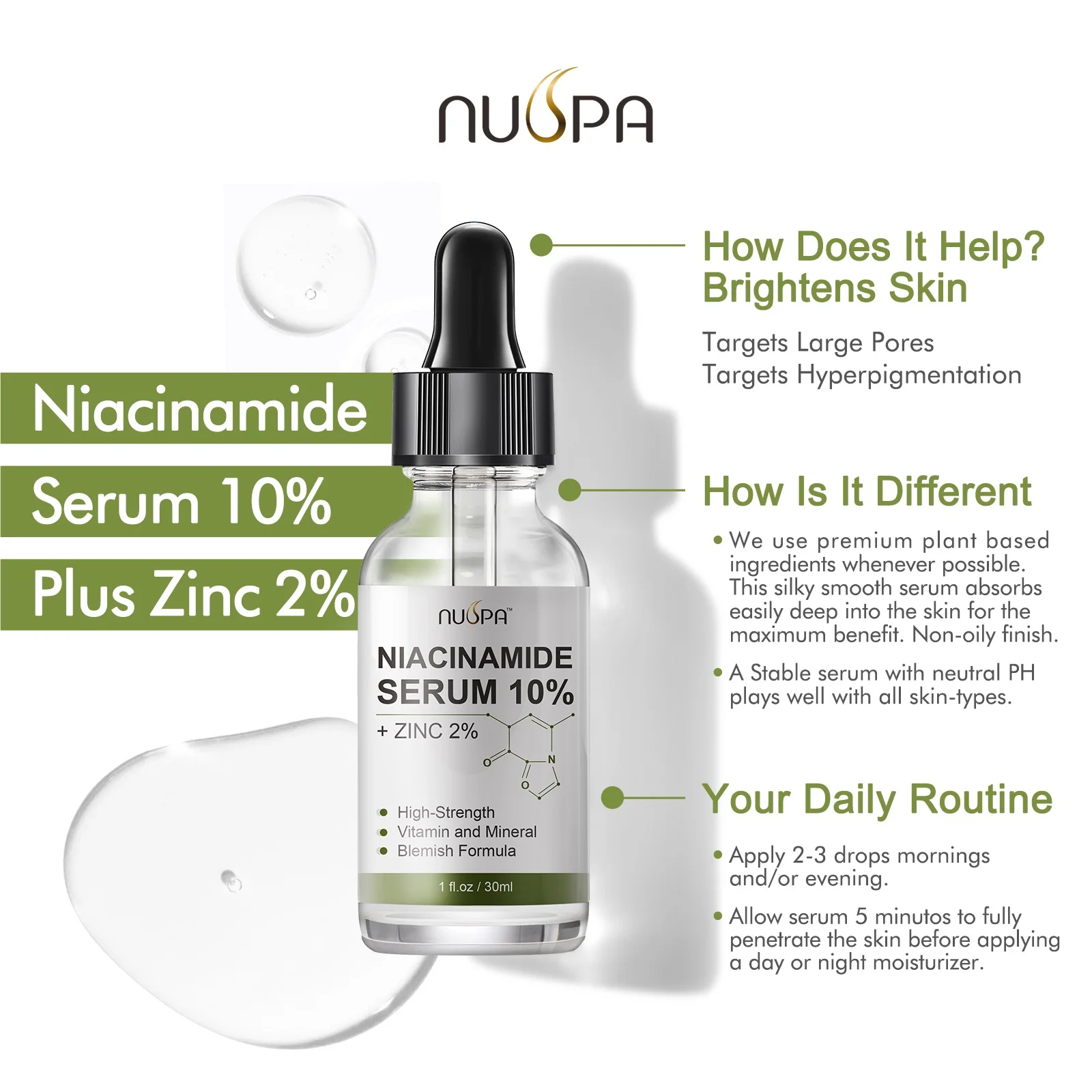 Sérum Visage Niacinamide + Vitamine C - éclaircissant, Resserre Les Pores, Anti-âge - Neuf