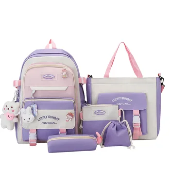 ZHUIYU new trend wholesale backpack five sets for Girls and Boys bear toy junior high school students backpack