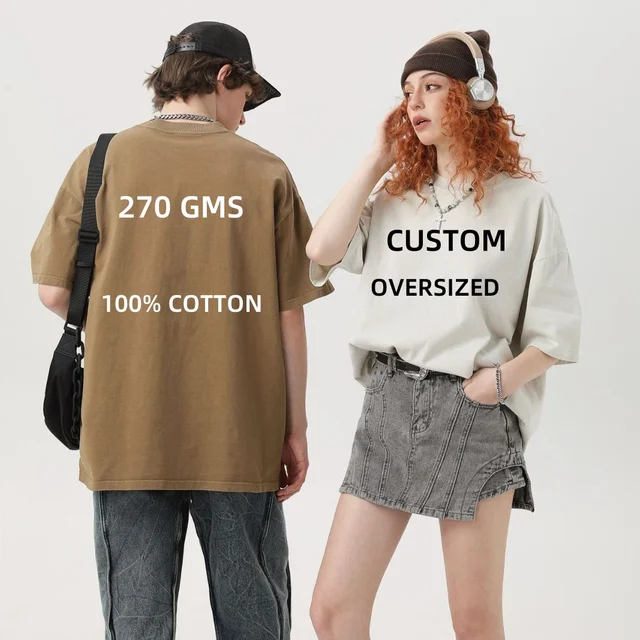 custom logo oversized cotton 270 gms  men's t shirt clothing custom plus size mens drop shoulder thick t-shirts for men
