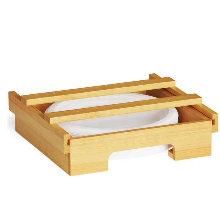 Paper Plate Dispenser, Under Cabinet Bamboo Plates Holder, Kitchen ...