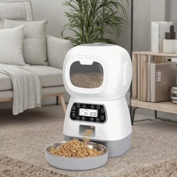 Direct Factory Sale Eco-Friendly Fully Automatic Timed Pet Feeder Solid Plastic 3.5 Bowls New Popular Product for Cats Dogs