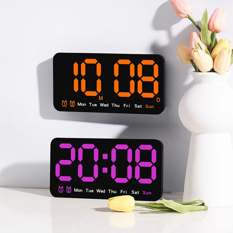 Modern Style LED Wall Clock Colorful Digital Quartz Clock with Needle Display Plastic Art Deco Home Decor for Living Room