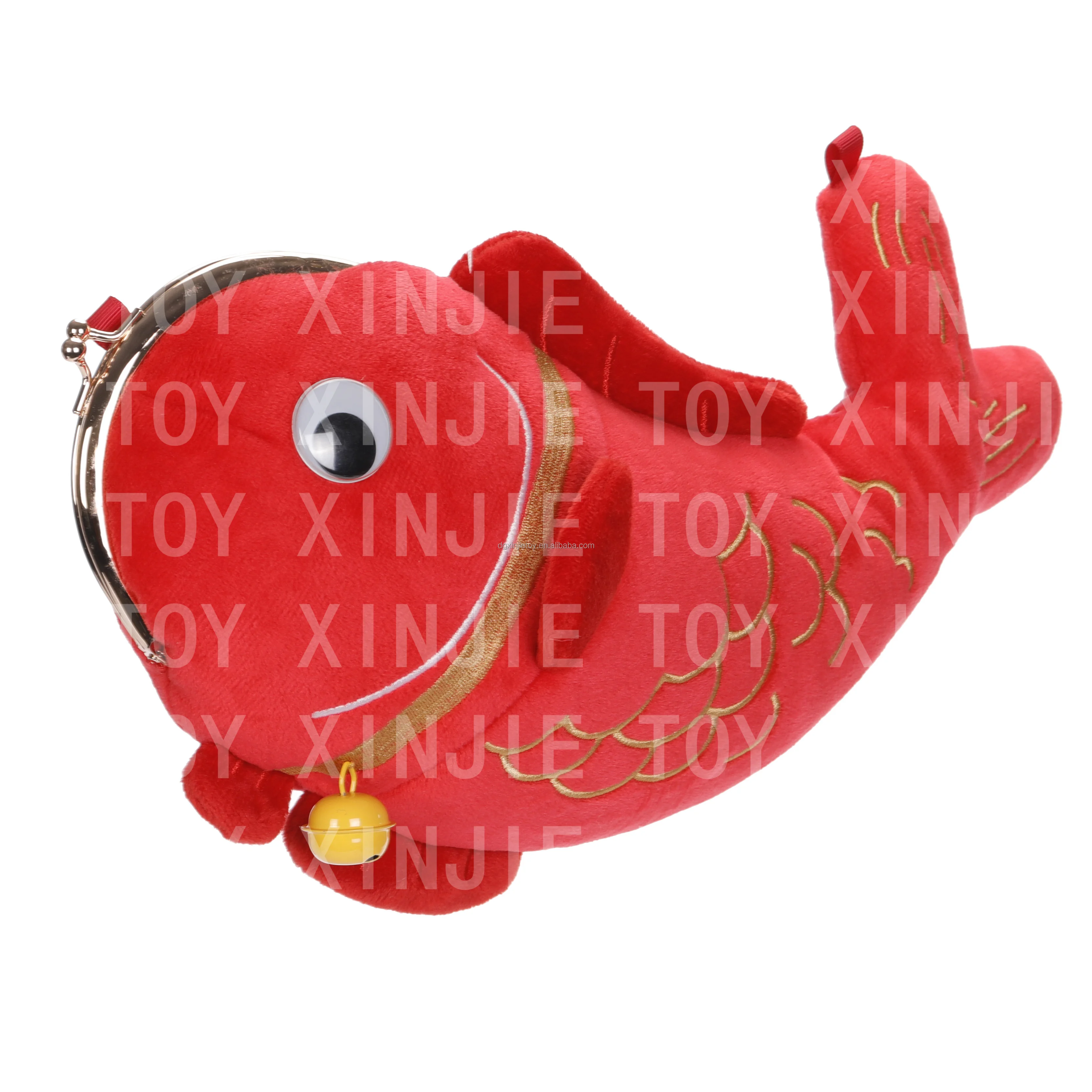 Customized Made Red Fish Plush Coin Purse Fish Stuffed Coin Purses With Big Eyes