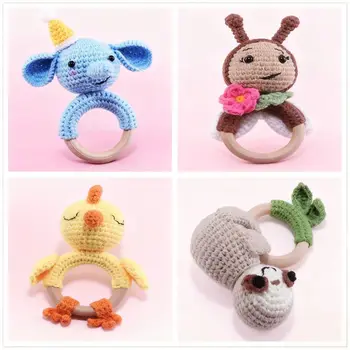 Creative Baby Rattle Wooden Bracelet Knitted Hand Stick Animal Newborn Soothing Toy Orderable Novelty Gifts