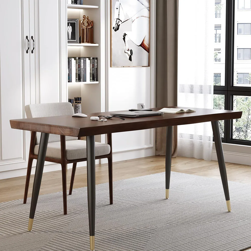55\" Modern Simple Style Standing Desk for Home Office Bedroom Solid Wood Planks with Black Metal Legs Study Computer Desk