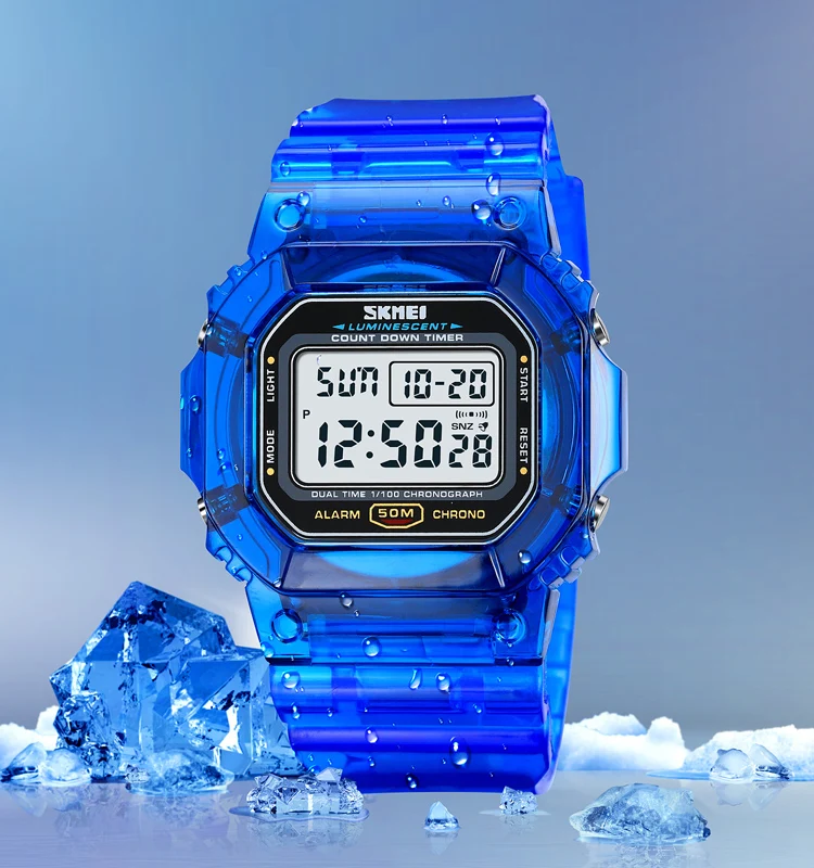 Skmei 1999 Custom LE Light Hand Watch Reloj De Hombre 50m Wristwatches Transparente Band Led Digital Sport Watches for Men
