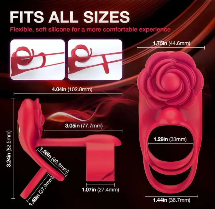 3 in 1 Silicone Penis Ring Vibrator with Rose Vibrating Cock Ring Adult Sex Toys for Men Couple Pleasure Remote Control Durable%