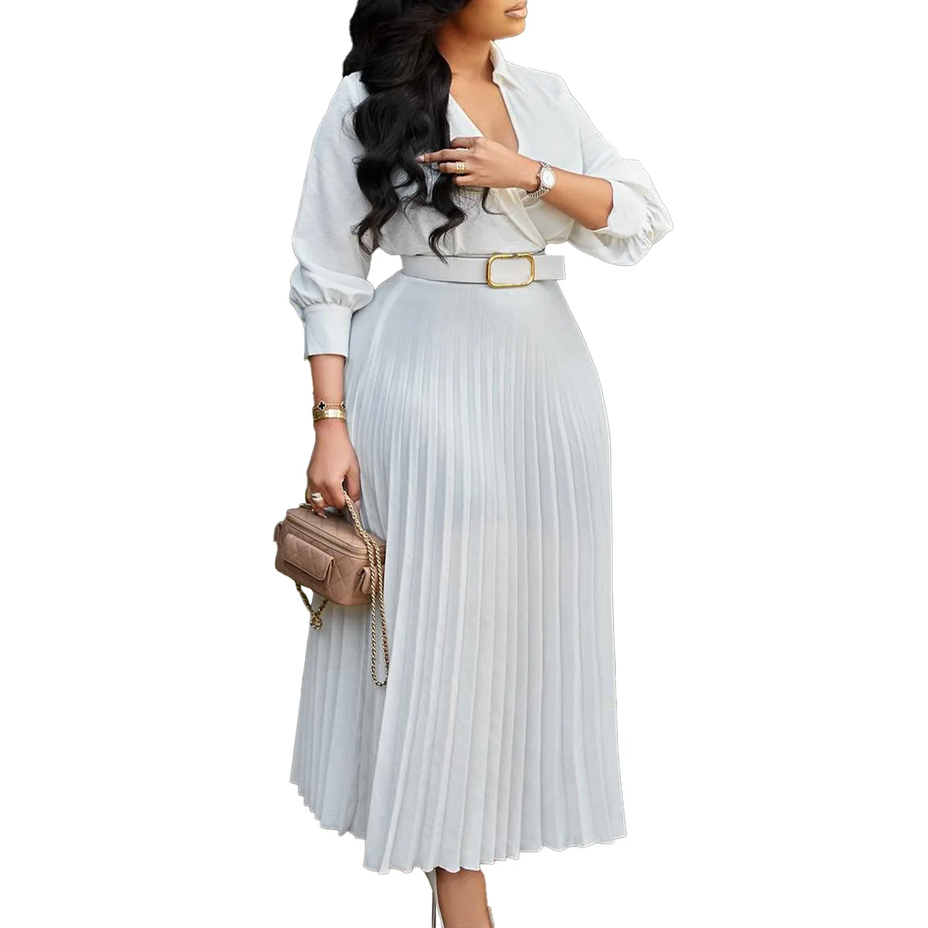 Women's Pleated Ruffled Empire Waist Knee-Length Half-Sleeve Dress Solid  Color Polyester Knitted Plus Spring Autumn