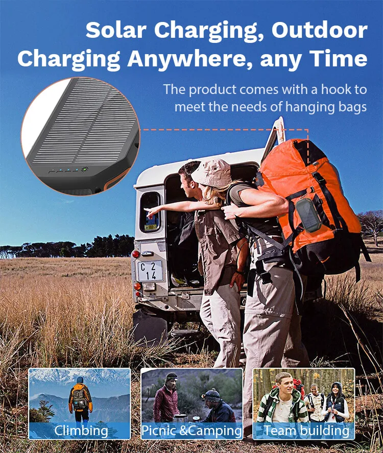 High Capacity 20000 mAh Waterproof Phone Charger Wireless Solar Power Bank 20000mAh High Capacity Wireless Solar Power Bank 20000mAh Waterproof Portable Fast Charger