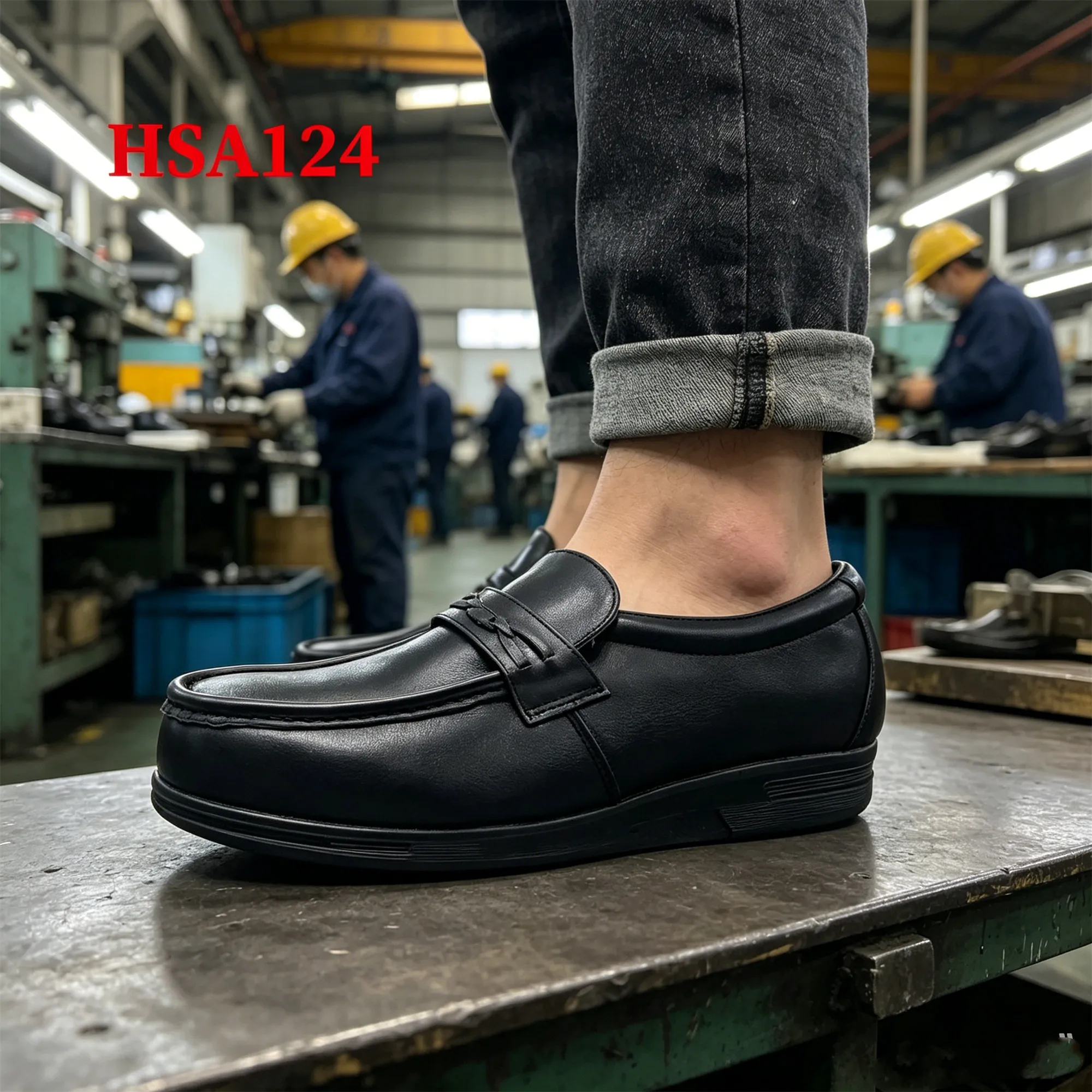 ZYF, Fabrikpreis, Sicherheitsschuhe für Manager aus Vollnarbenleder im Pull-on-Stil, rutschfeste PU-Außensohle, schwarze Führungsschuhe, Modell HSA124