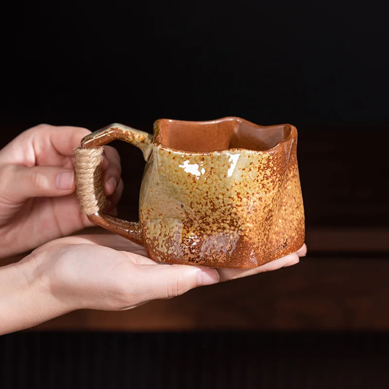 product retro ceramic coffee mug handmade irregular design unique coarse texture cup for home office party gift occasions-10
