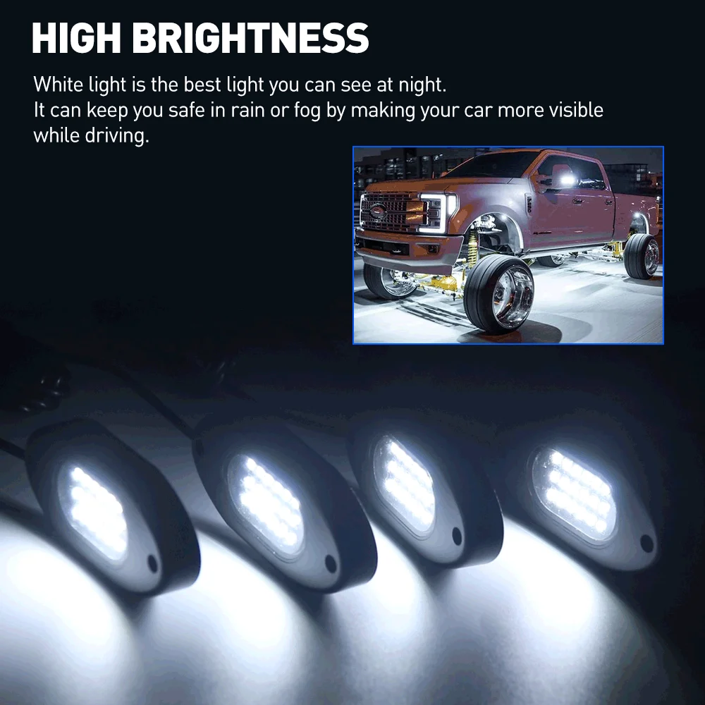 Honalia Car Rock Lights Kit 4/6/8/12 Pods LED Underglow Light Pod With Switch Pure White Rock Light For Truck ATV UTV SUV
