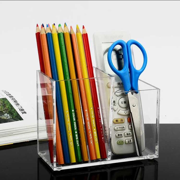 new design customer double acrylic pencil box desktop office organization pen holder