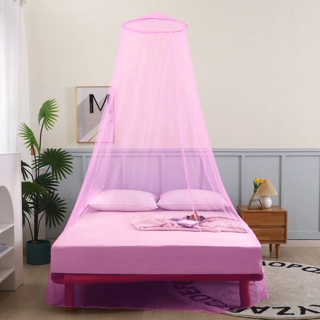 Foldable Conical Round Mosquito Net pink Bed Canopy 100% Polyester