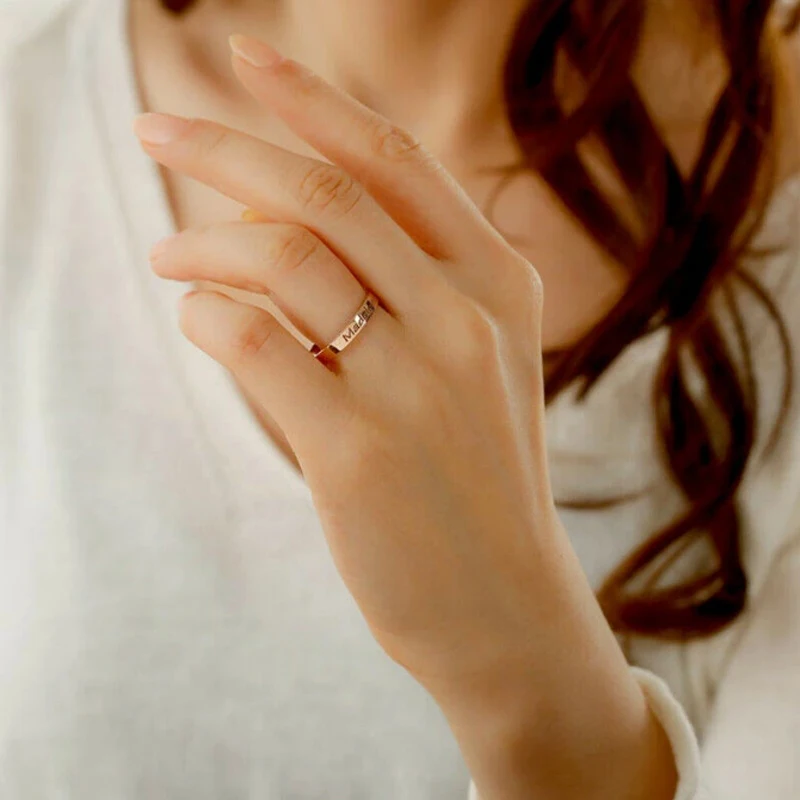 Custom Engraved Name Number Date Ring Personalized Fashion Jewelry for Lovers Women 18K Gold Plated Stainless Steel Finger Ring