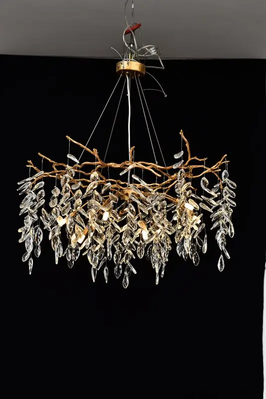 Meerosee Modern Copper Light Crystal Chandelier Drops Copper Branch Chandelier MD87044