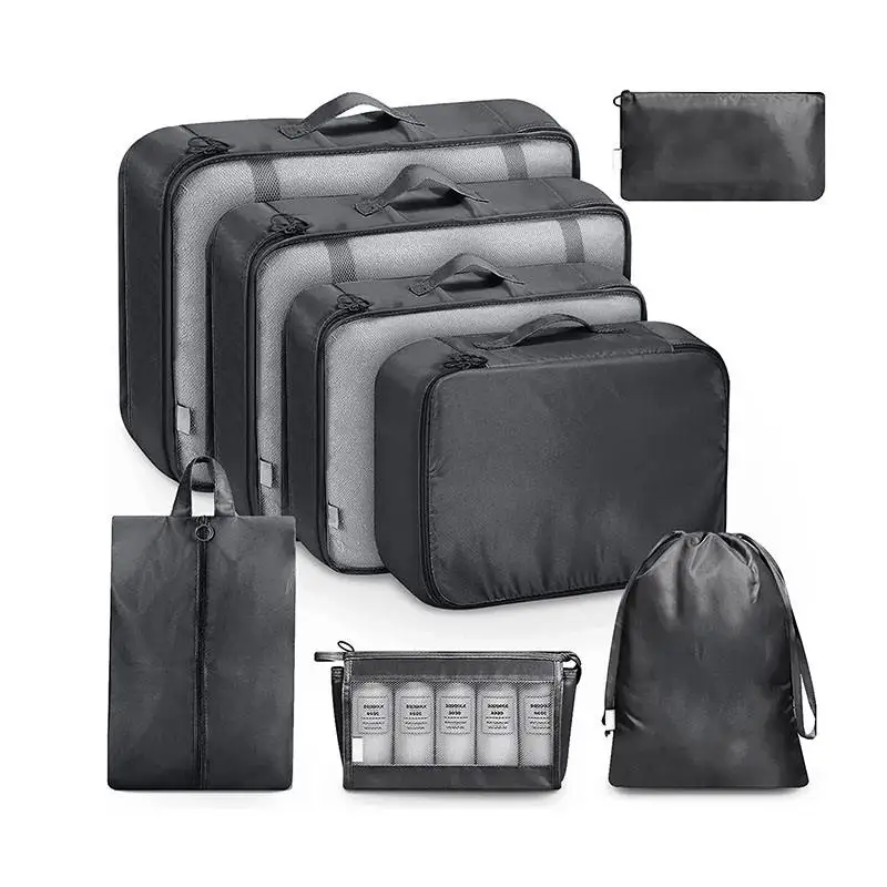 Custom Logo Compression 8 Pcs Pack Mesh Clothes Organizer Travel Luggage Organizer Set Packing Cubes