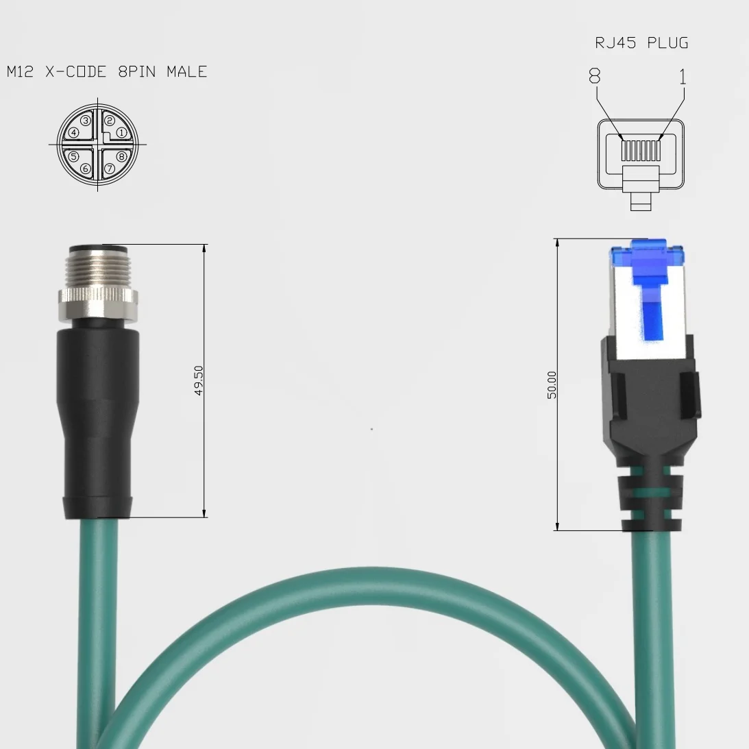 M12 To Rj45 Cable M12 Connector Xcode 8pin To Rj45 Cat5e