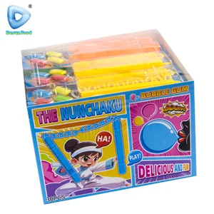 Hot Selling Colorful Plastic Nunchakus Toys With Bubble Gum Candy