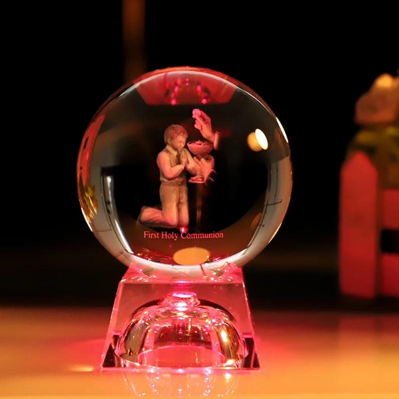 Hot Sale 80mm Baptism 3D Laser Crystal Ball With Led Light Base supplier