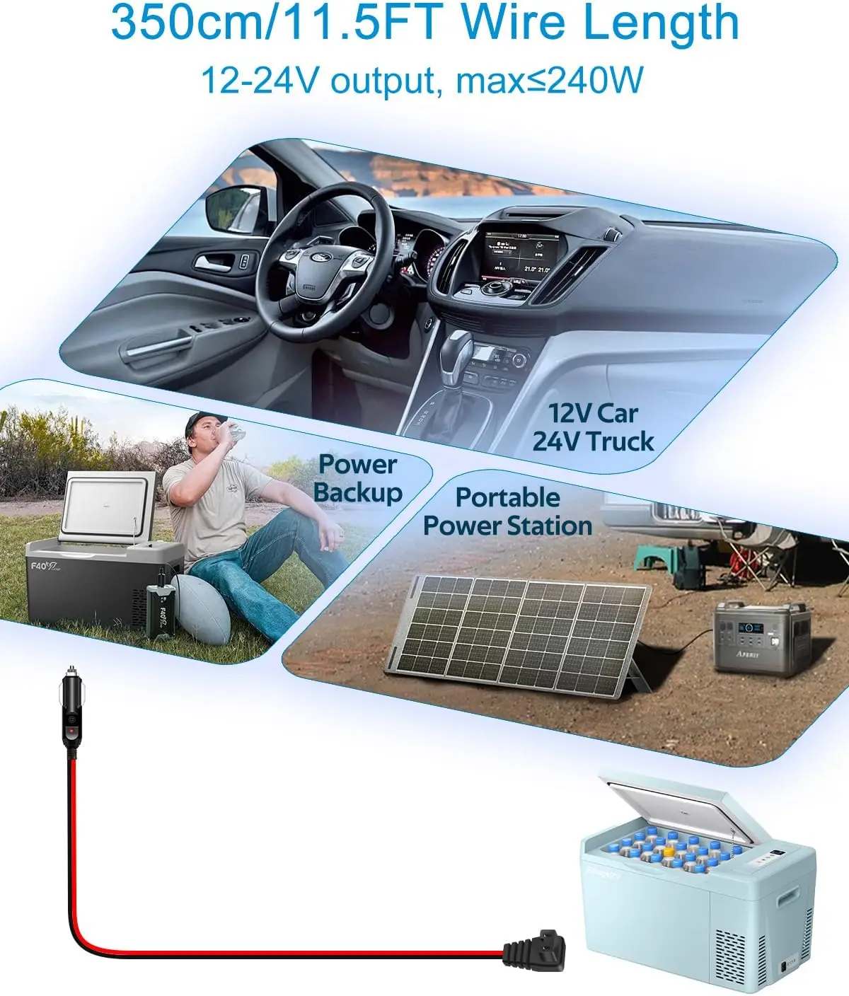 car fridge cigarette lighter 3.5m 14AWG Car Refrigerator Power Cord DC 12V/24V Car Cigarette Lighter for  Fridge 12 Volt Portable Freezer Electric Cooler