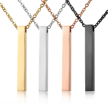 Vertical rectangular bar style personalized silver/gold/rose gold/black stainless steel blank bar necklace for custom engrave