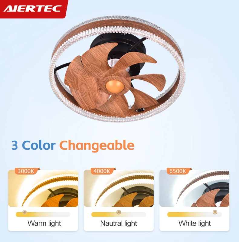 Aier Modern Ceiling Fan With Light Wood Acrylic Abs Fan All Copper