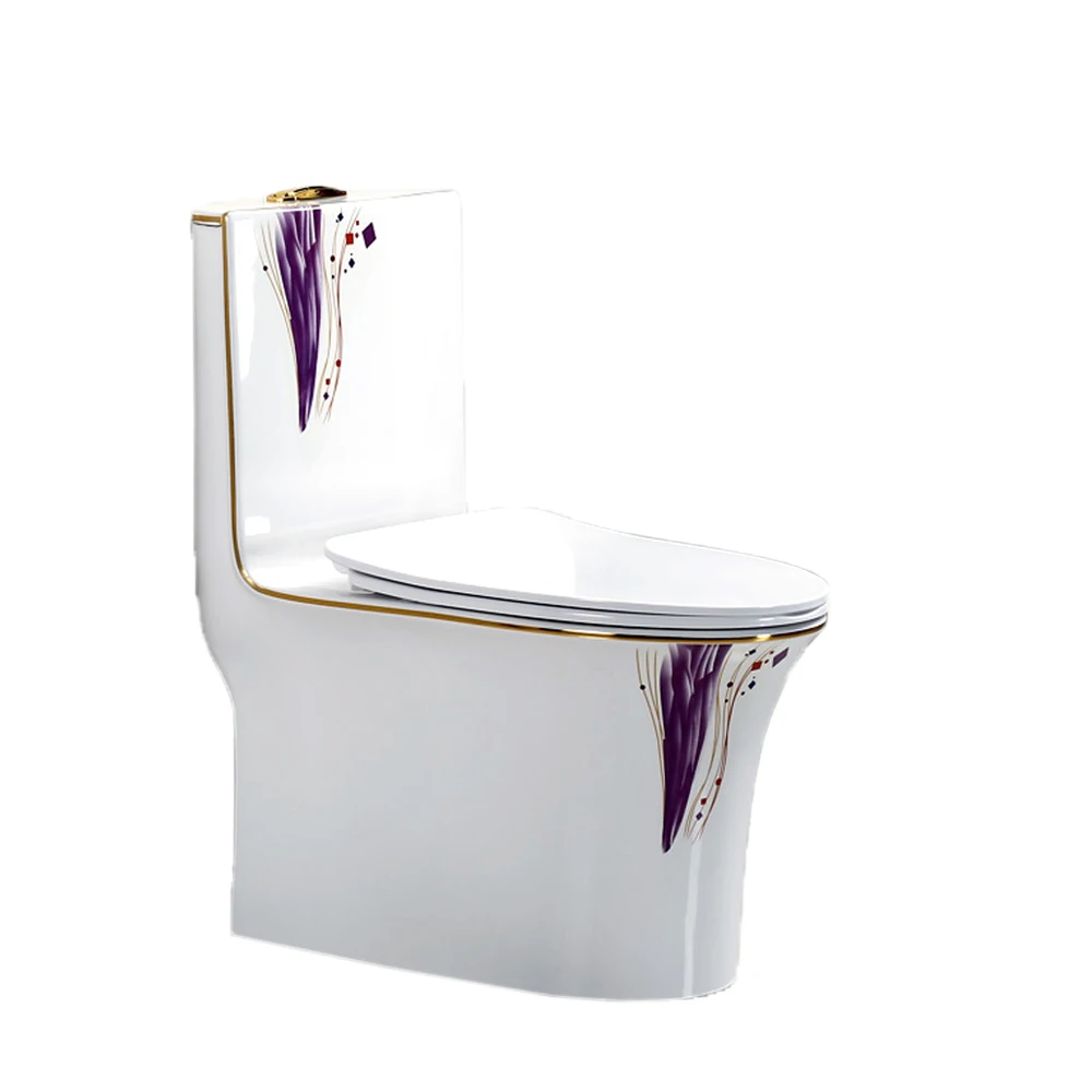 Luxury Modern Colorful Sanitary Wc One Piece Ceramic Purple Color Pattern Toilet
