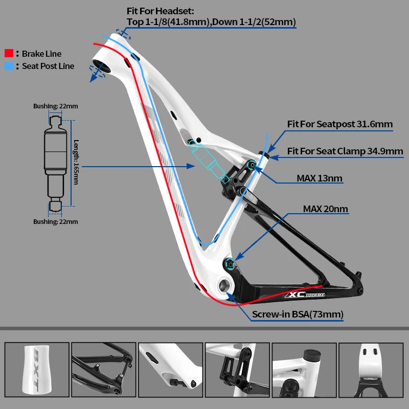 Cadre VTT BXT En Carbone 29 Pouces - Suspendu - Modèle BXT-MTB-077 - Neuf Sous Garantie 2 Ans