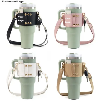Hot-Selling Adjustable Leather Crossbody Protective Sleeve Outdoor Drinkware Accessories for Ice Cups and Bar Accessories