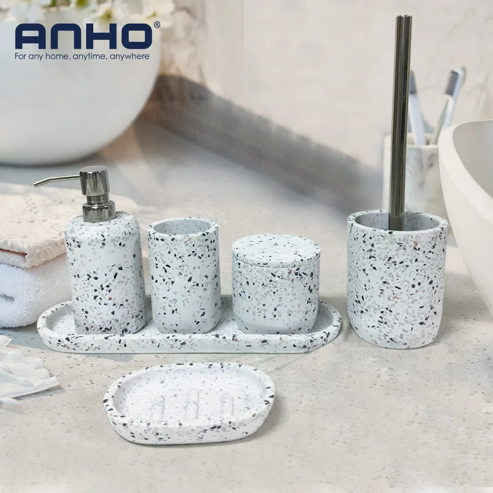 Luxury Hotel Toilet Washroom 6piece Resin Bathroom Accessories Bath Set