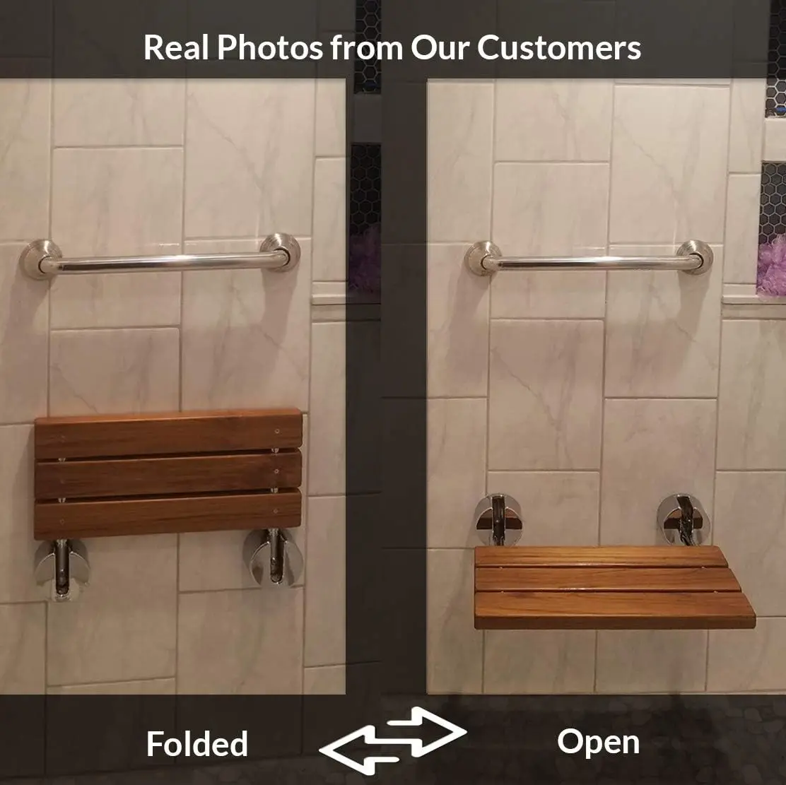 product modern folding teak shower seat stool wall mounted fold down bench for bathroom kitchen bedroom living room-4